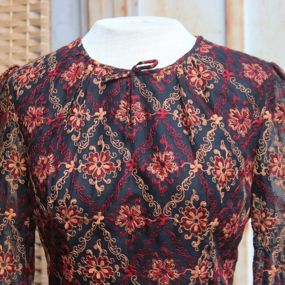 💥SOLD💥Vintage 1970s Embroidered Prairie Maxi - Picture 3 of 5